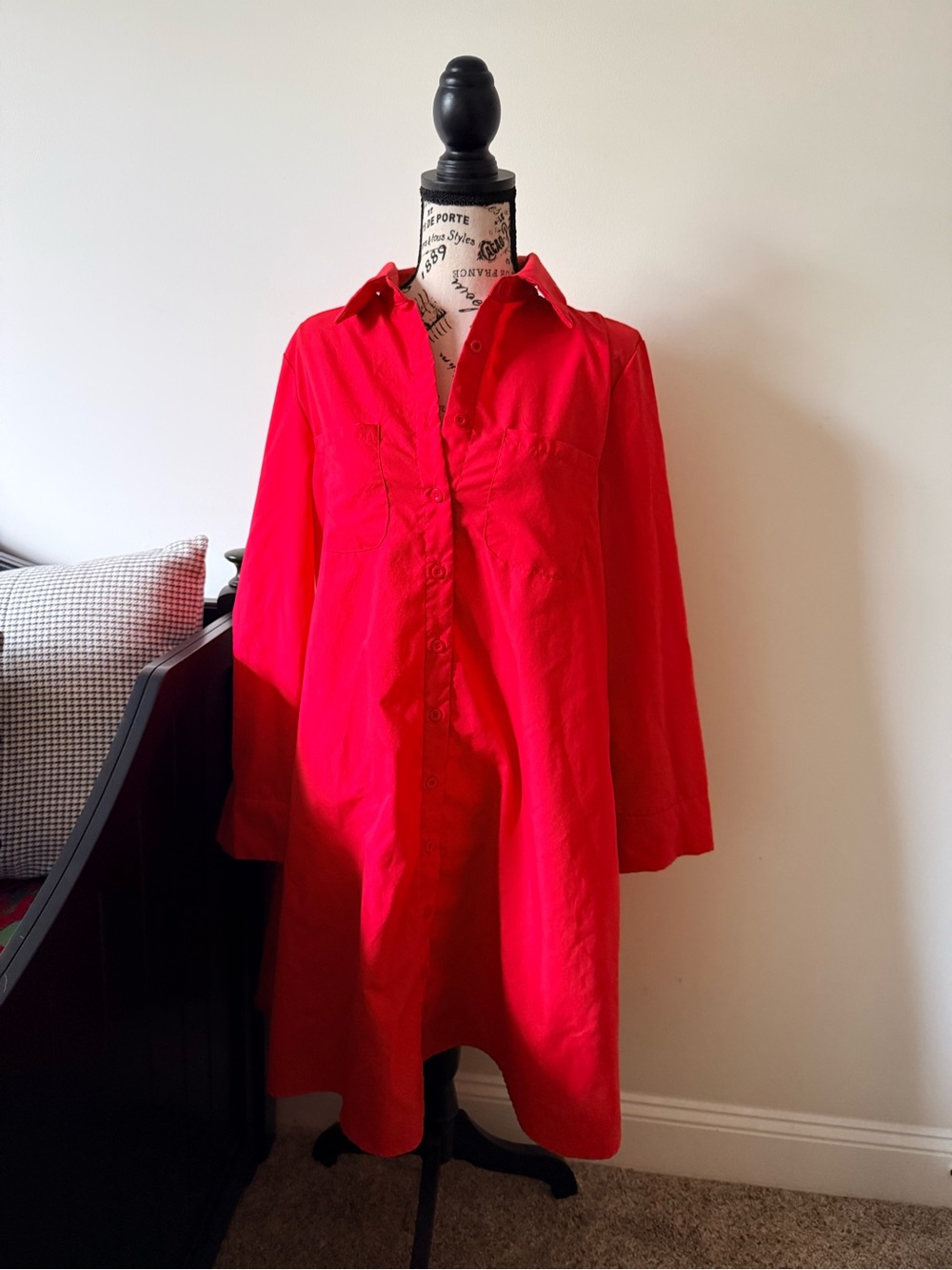 STYLEWE Red Button-Up Shirt Dress Oversized Up Front Collared Midi length